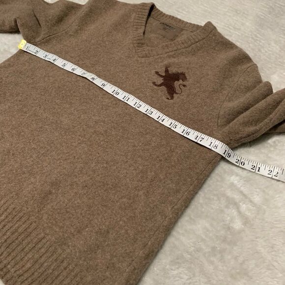 Express Mens V Neck 100% LambsWool Brown Pullover Sweater Size Medium‎ Logo - Picture 4 of 7